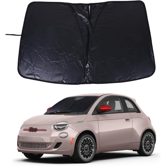 Windshield Sunshade for Fiat 500 2010-2024/ Abarth 595 2014-2024 Front Window Sun Shade Foldable Reflective Sun Visor Custom Sunscreen UV Blocker Privacy Protector HeatShield (All Black)