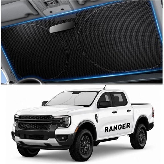 Windshield Sunshade for Ford Ranger 2019-2026, Heat Insulating & UV Blocking Sun Shield, Foldable Custom Fit Sun Shade for Ranger, Car Interior Protecting and Cooling Accessories