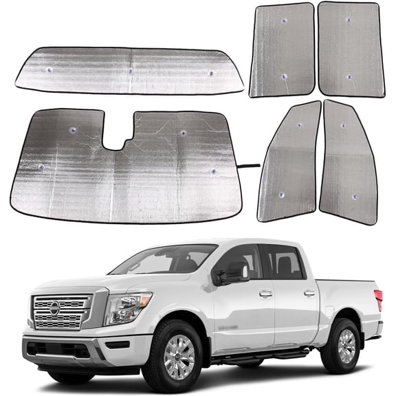 Windshield Sunshade Kit for Nissan Titan 2020-2024 Accessories Front Rear Window Sun Shade Foldable Sun Visor Privacy Protection Cover UV Blocker HeatShield Windshield Side Rear Window Full Set