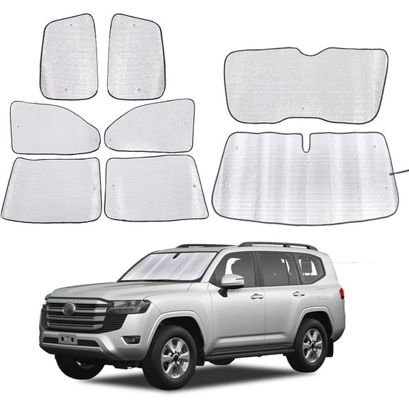 Windshield Sunshade Kit for Toyota Land Cruiser LC300 2022-2025 Front Rear Window Sun Shade Foldable Reflective Sun Visor Privacy Protection UV Blocker HeatShield Windshield Side Rear Window Full Set