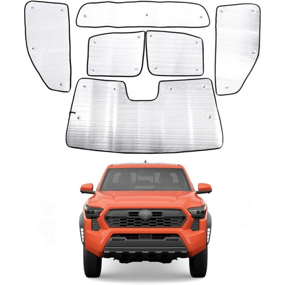Windshield Sunshade Kit for Toyota Tacoma 2024-2025 Front Rear Window Shade Sunproof Sun Shade Foldable Sun Visor Privacy Protection UV Blocker HeatShield Windshield Side Rear Window Full Set