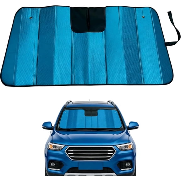 Windshield Sunshade-Thicken 5-Layer Bubble Block Heat and Sun UV Rays,Front Windshield Sun Shade- Keeps Your Cool - 58 x 27.5 Inch Upgraded ( Lake Blue)