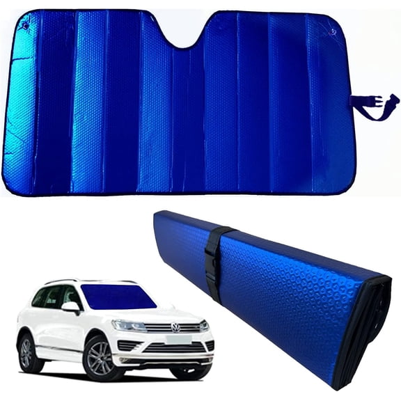 Windshield Sunshade-Thicken 5-Layer Bubble Block Heat and Sun UV Rays,Front Windshield Sun Shade,Sun Visor for - Keeps Your Cool - 58 x 27.5 Inch (Dark Blue)