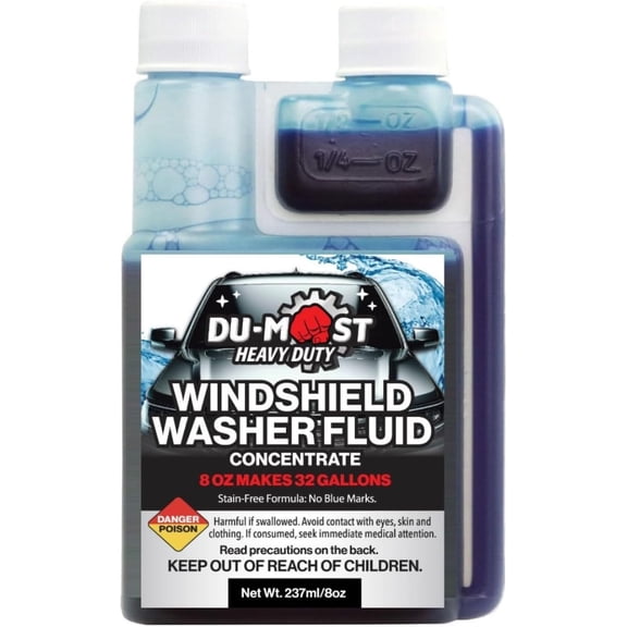 Windshield Washer Fluid Concentrate, Automotive Windshield Glass Cleaner, 8 oz, Makes 32 Gallons, Stain-Free, No Blue Marks, All-Season Bug & Dirt Remover, Car Cleaning Solution