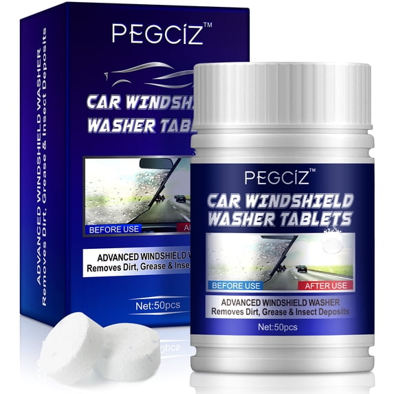 Windshield Washer Fluid Tablets 50pcs - Concentrated Washer Fluid for Car & Window Washer Fluid - Streak-Free Glass Cleaner for Dirt Grease & Insect Removal