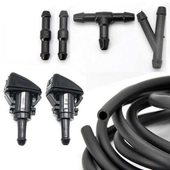 Windshield Washer Squirter Water Pump & Nozzles Kit Spray Fluid Hose Connector