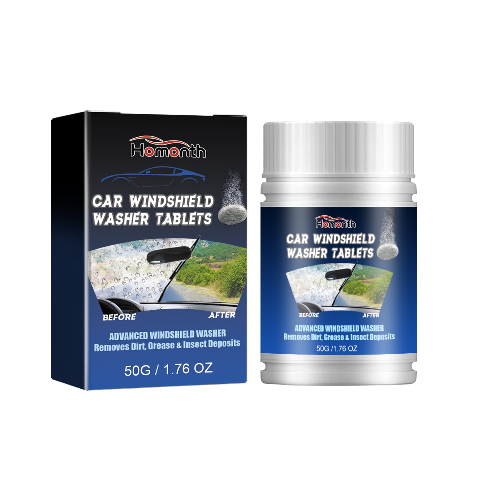 Windshield Washer Tablets, 50g Windshield Washer Tablets, Car Glass Wiper Fluid Concentrated Clean Tablets,Car Window Cleaner, Remove Glass Stains