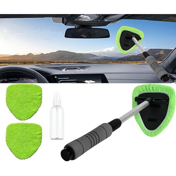 Windshield Window Cleaner Tool,Windshield Cleaner Car Windshield Cleaning Tool with Reusable Microfiber Pads Glass Wiper Kit with Extendable Handle Car Window Cleaner for Car Cleaning (1,Green)