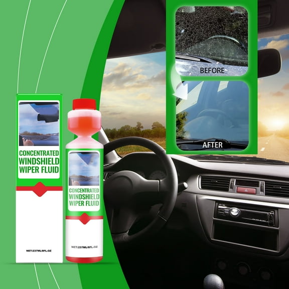 Windshield Wiper Fluid Concentrate for Cars, Trucks- Removes Dirt, Oil Film and Road Grime Quickly, Prevents Scratch Marks, All-Season Anti-Freeze Formula for Clear Visibility and Safe Driving(237ML)