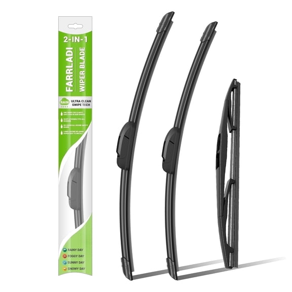 FARRLADI Silicone Windshield Wipers Replacement for Jeep Wrangler 2018-2024,Easy installation,Streak-free 16"+16"+12" All-Season Front and Rear Wiper Blades(3 Pack)