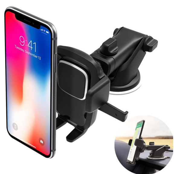 Windshield universal car phone stand desktop stand with suction cup base and telescopic arm, suitable for smartphones such as iPhone, Samsung, Google, etc