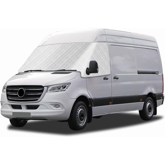 WindshieldCover Compatible with Mercedes-Benz Sprinter Van VS30 2019-2026, 5-Layer Aluminum Film Exterior Front Window Windshield Sunshade Cover for UV Protection & Privacy Shield, with Mirror Cutout