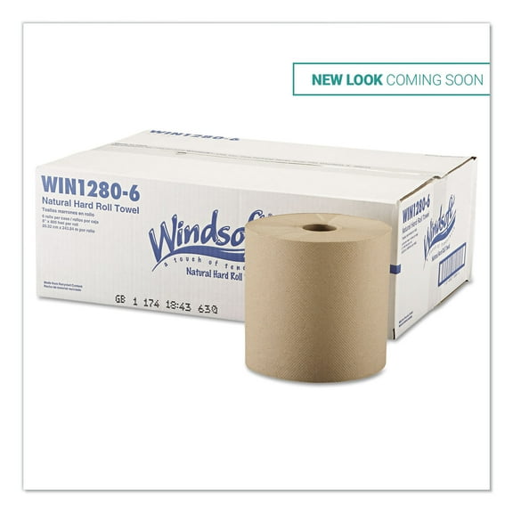 Windsoft Hardwound Roll Towels, 8" X 800 Ft, Natural, 6 Rolls/Carton - WIN12806