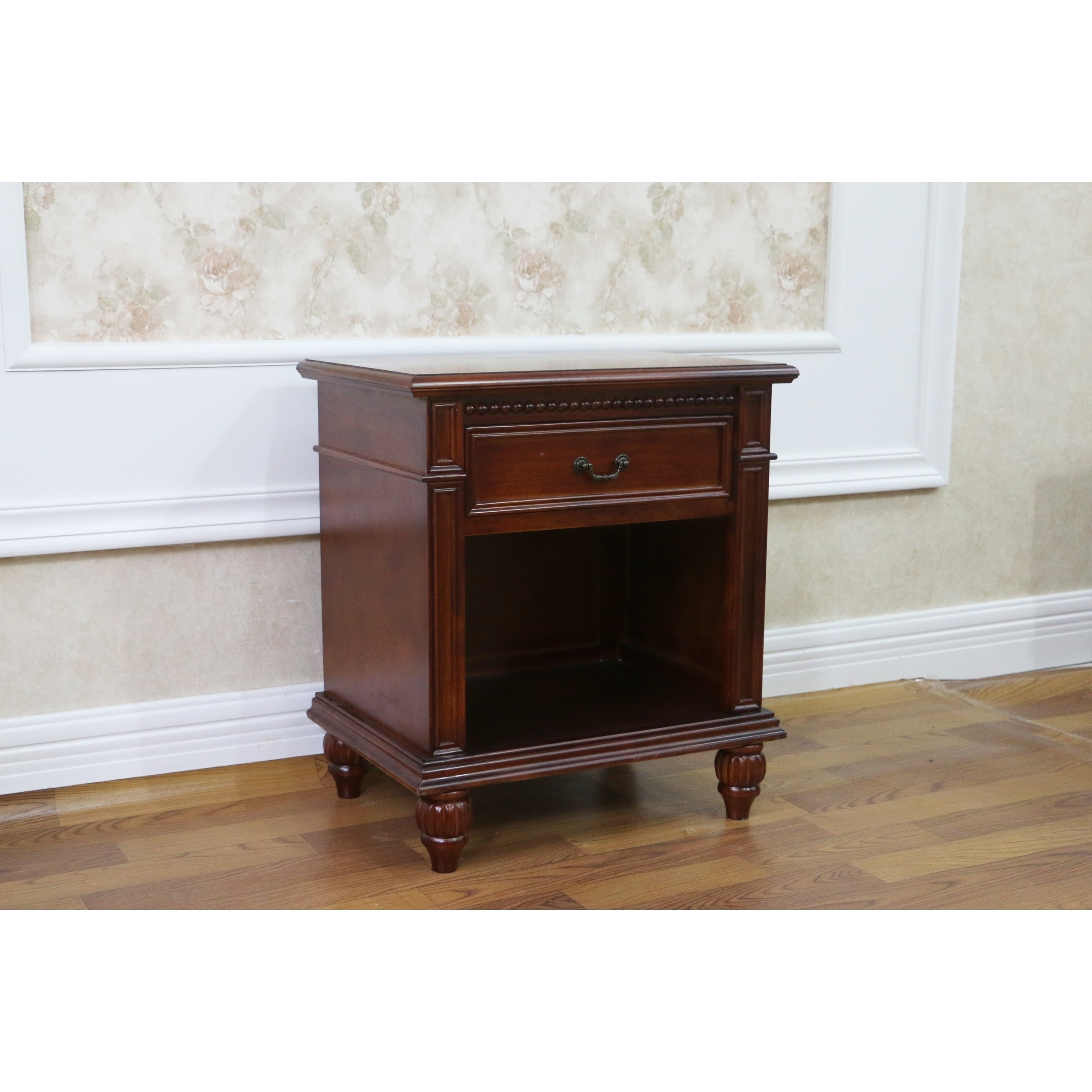 Windsor Hand Carved Round Wood Nightstand with Storage - 17.5"