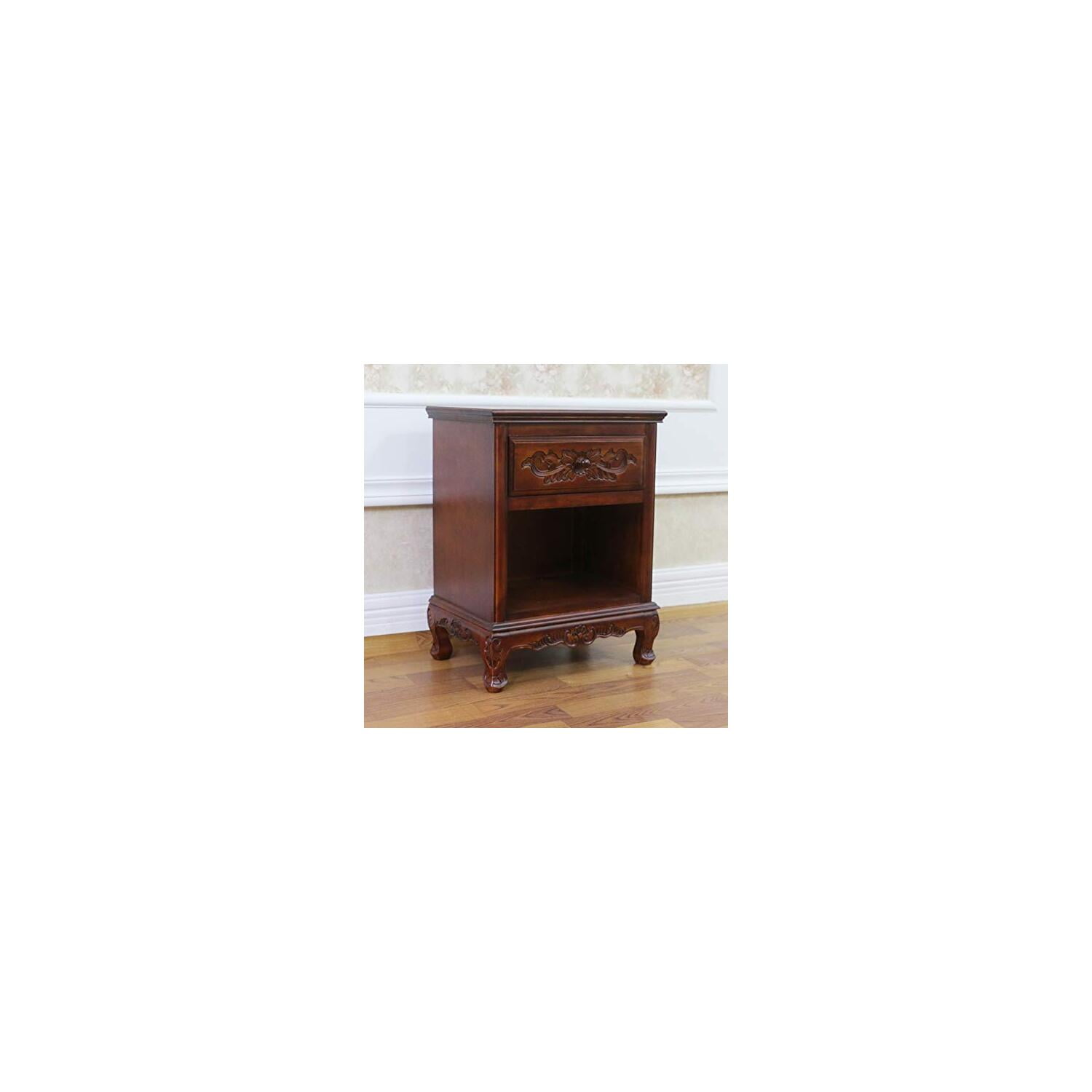 Elegant Windsor Walnut Round End Table with Carved Details and Storage