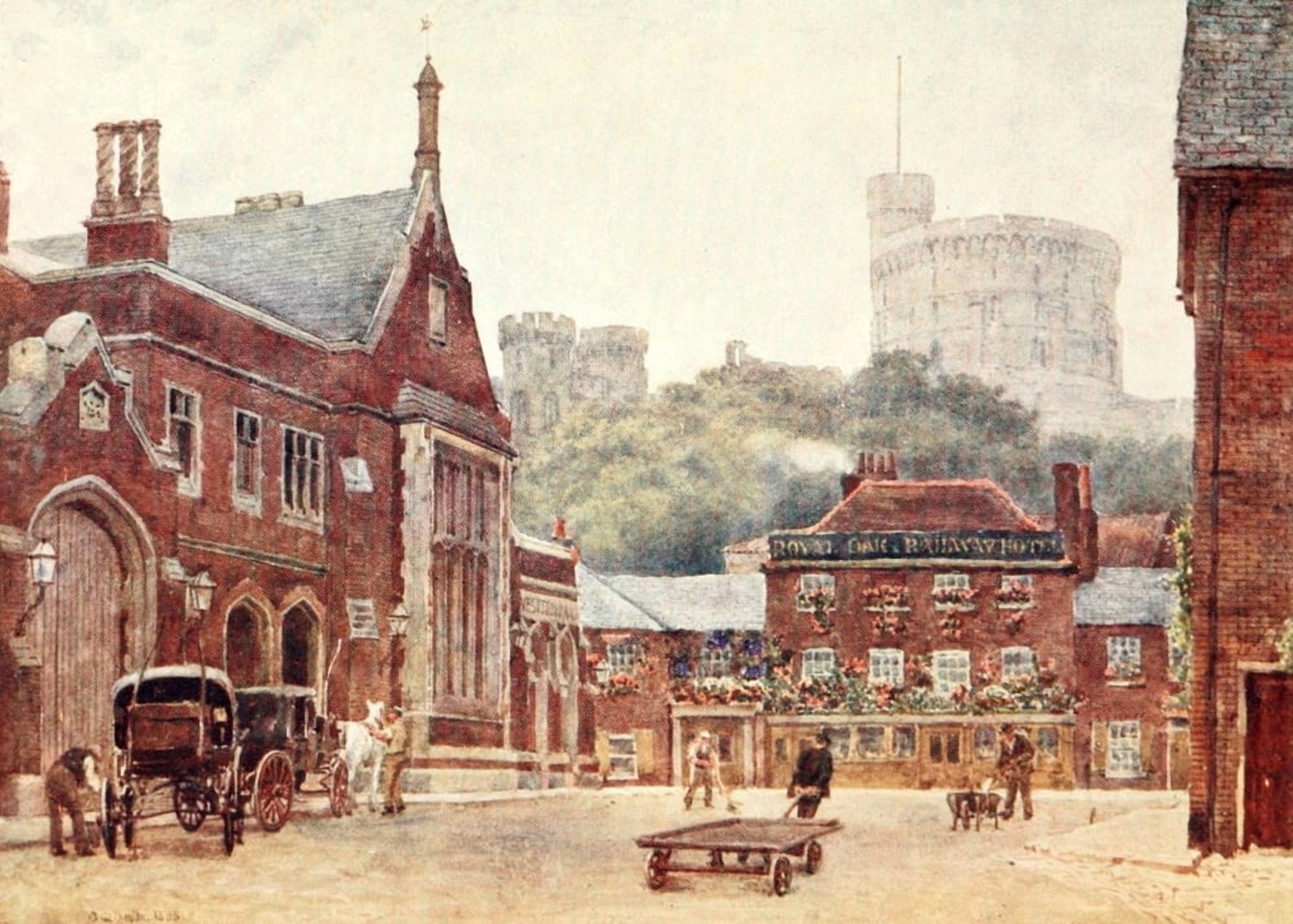 Windsor 1908 Round Tower & South-Western Station Canvas Art - George Henton (18 x 24)