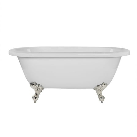Windsor 60 Inch Acrylic Double Ended Clawfoot Tub - Continuous Roll Rim - No Faucet Drillings - Ball & Claw Feet