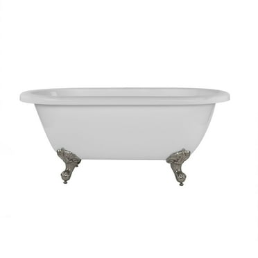 Windsor 60 Inch Acrylic Double Ended Clawfoot Tub - Continuous Roll Rim - No Faucet Drillings - Ball & Claw Feet