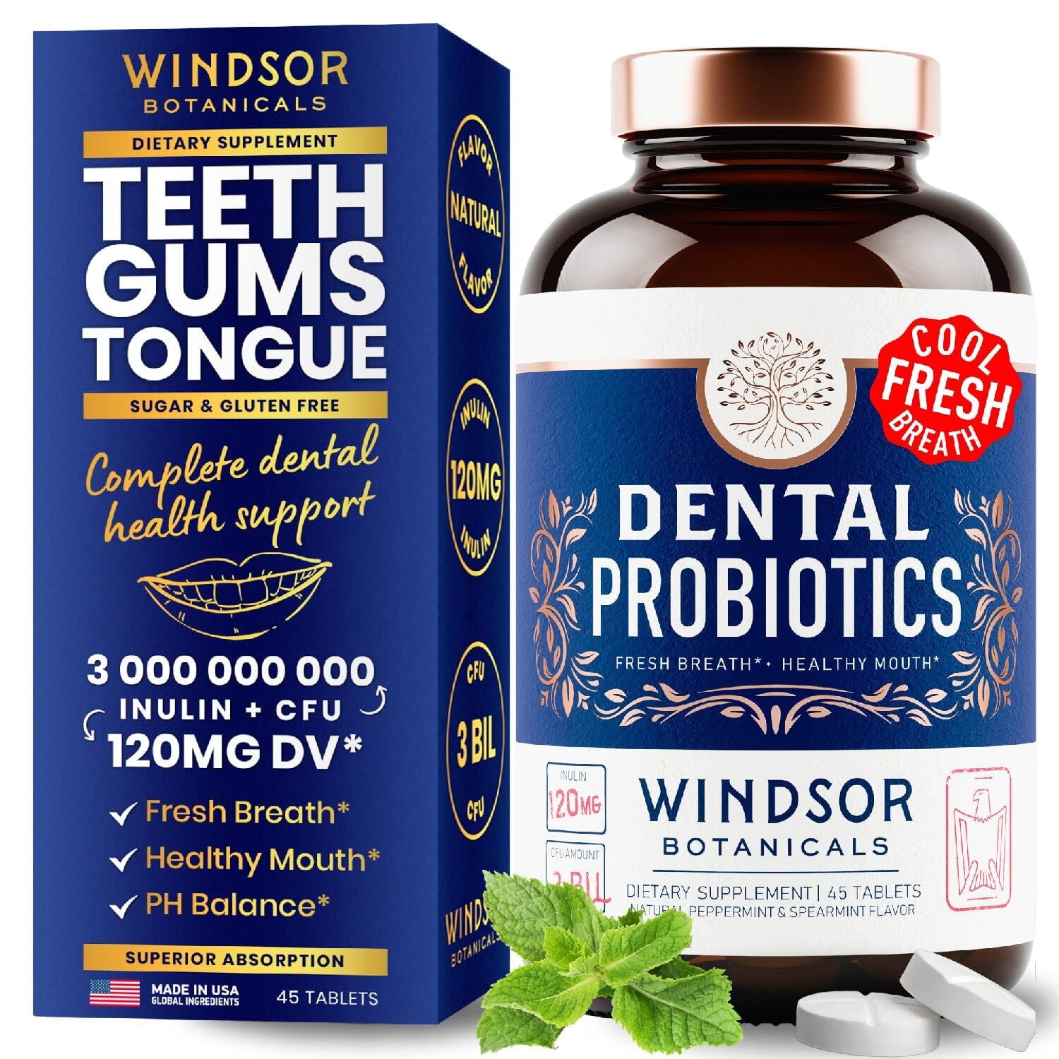 Windsor Botanicals Dental Probiotics for Bad Breath - 3bn CFU - 45 Tablets