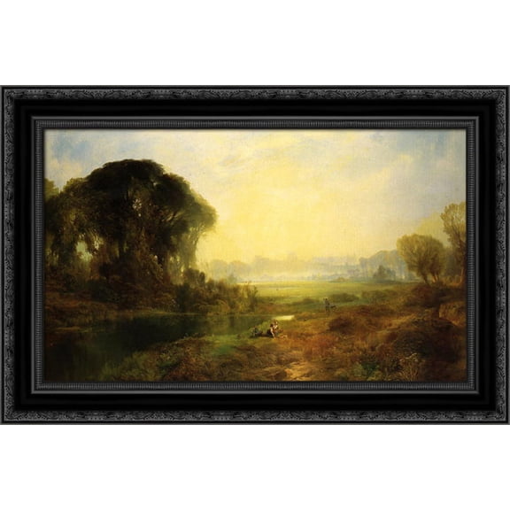 Windsor Castle 24x17 Black Ornate Wood Framed Canvas Art by Moran, Thomas