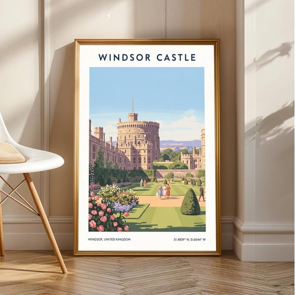 Windsor Castle Art Print: Vintage Gouache Travel Poster, Unframed Poster Size 8x12