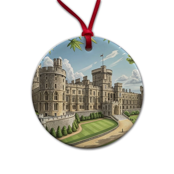 Windsor Castle England Great Britain Christmas Tree Holiday Round Ceramic Ornament