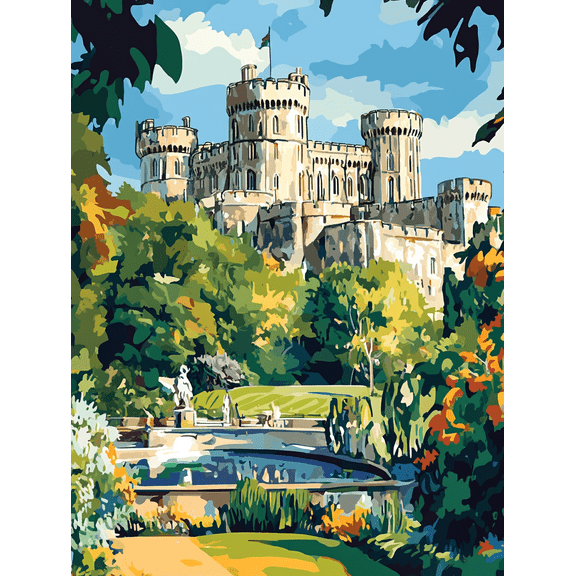 Windsor Castle Garden Landscape Wall Art Canvas PaintingSuitable for Living RoomBedroomOfficeDining RoomHotel Decoration