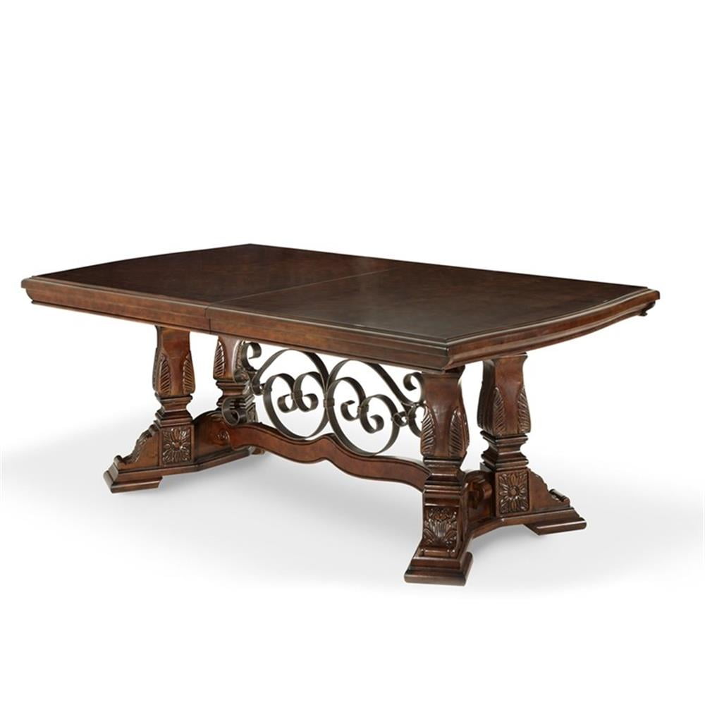 Vintage Fruitwood Rectangular Extendable Dining Table with Urn Trestle Legs