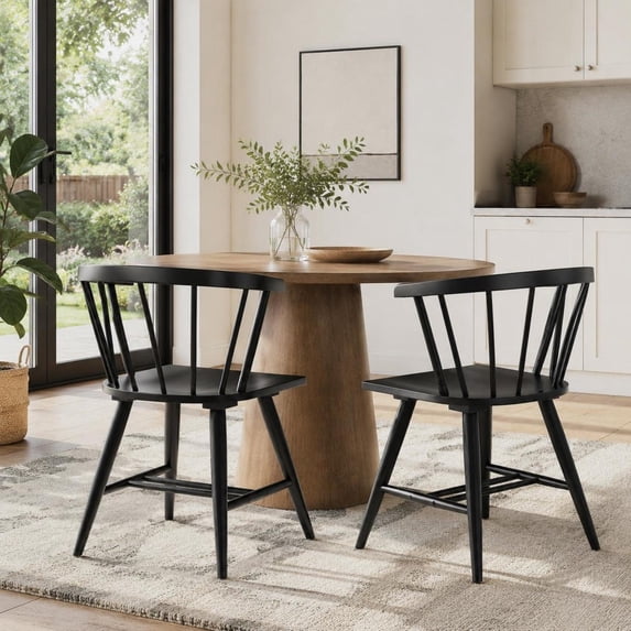 Timer Structure Design Windsor Dining Chair, set of 2, black, mid-century modern, rubber wood ...