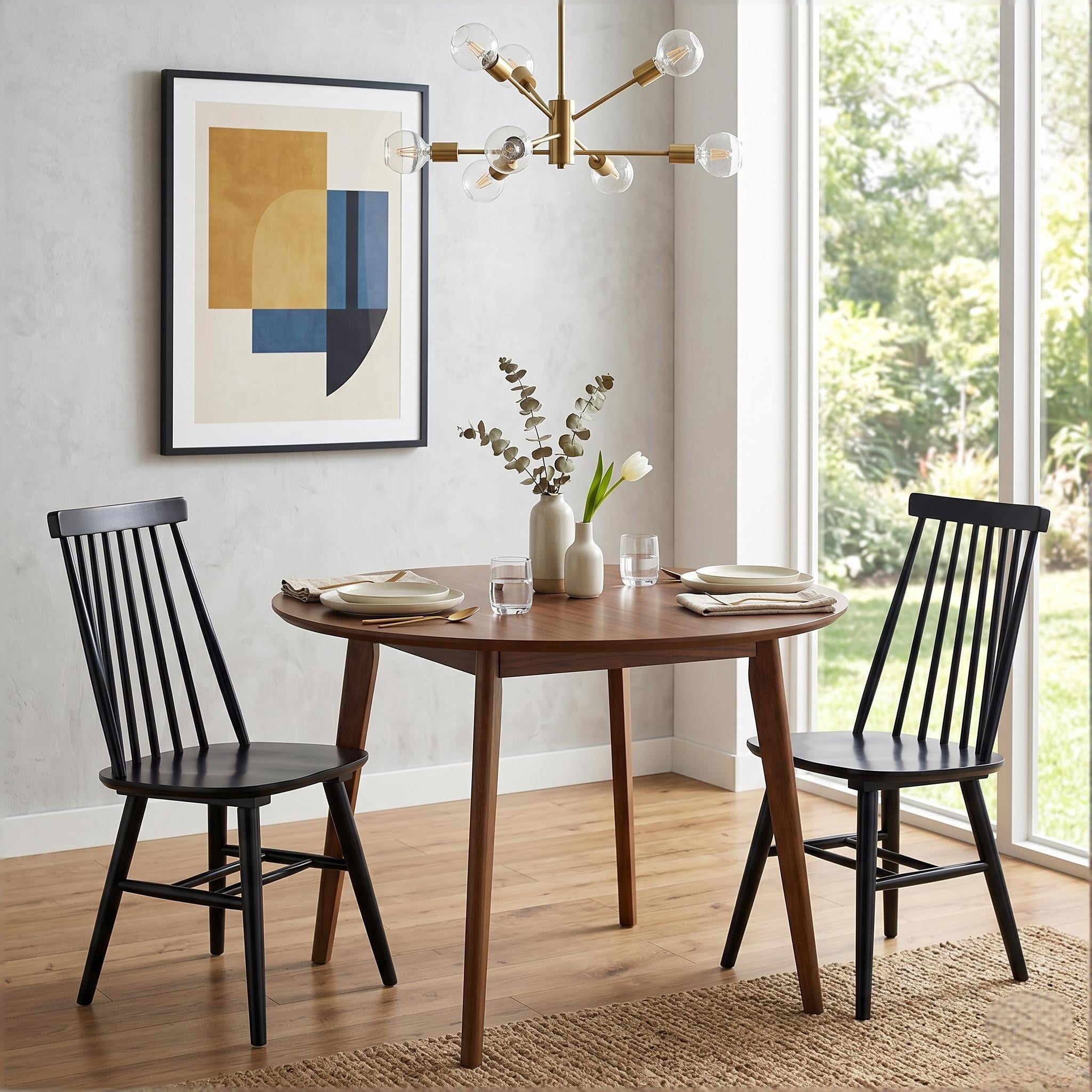 Windsor Dining Chairs Set of 2, Solid Wood Back Kitchen Chairs, Classic Farmhouse Dining Room Chairs for Kitchen, Dining Room, Living Room（Black）