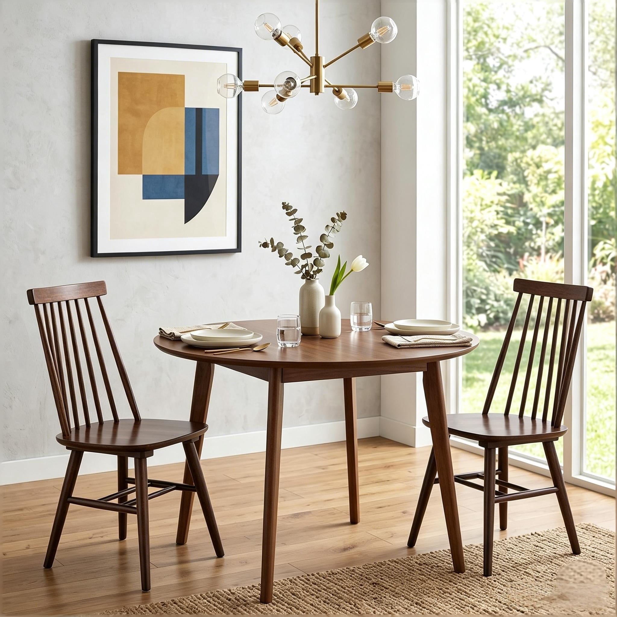 Windsor Dining Chairs Set of 2, Solid Wood Back Kitchen Chairs, Classic Farmhouse Dining Room Chairs for Kitchen, Dining Room, Living Room（Walnut）