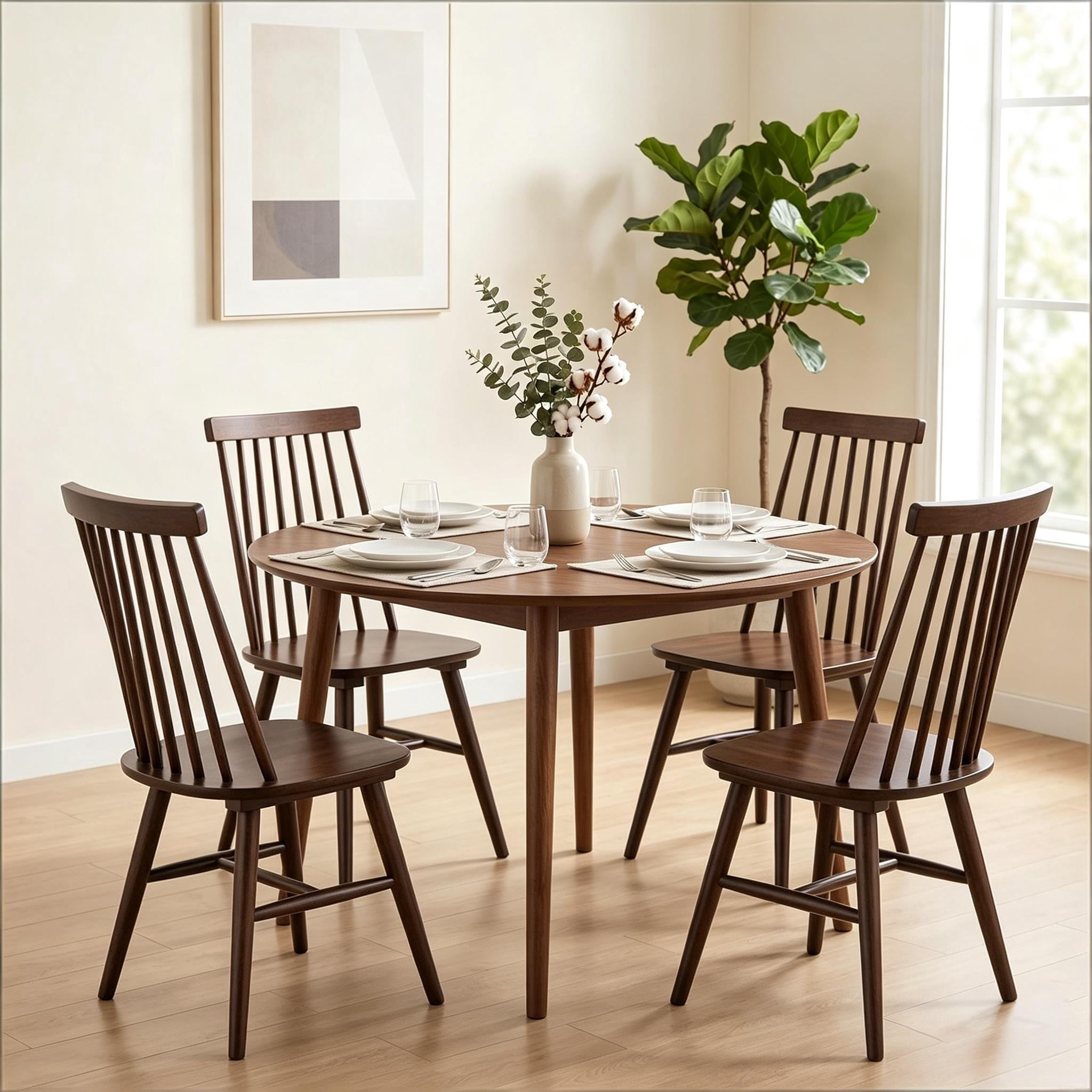 Windsor Dining Chairs Set of 4, Solid Wood Back Kitchen Chairs, Classic Farmhouse Dining Room Chairs for Kitchen, Dining Room, Living Room（Walnut）