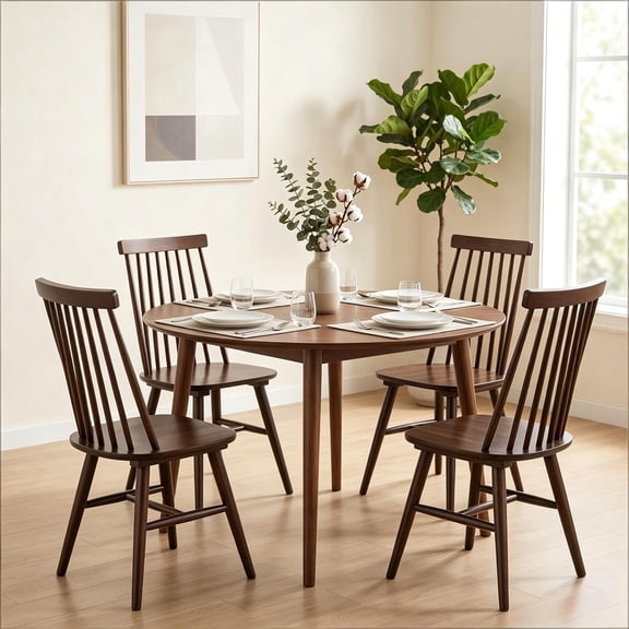 Windsor Dining Chairs Set of 4, Solid Wood Back Kitchen Chairs, Classic Farmhouse Dining Room Chairs for Kitchen, Dining Room, Living Room(Walnut)