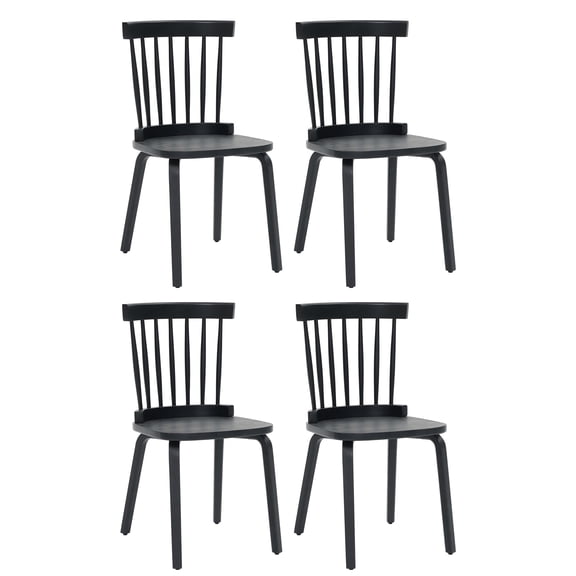 Windsor Dining Chairs Set of 4, Wood Farmhouse Spindle Back, Widen Seat, Mid-Century Modern French Country Style, for Living Room Restaurant, Black