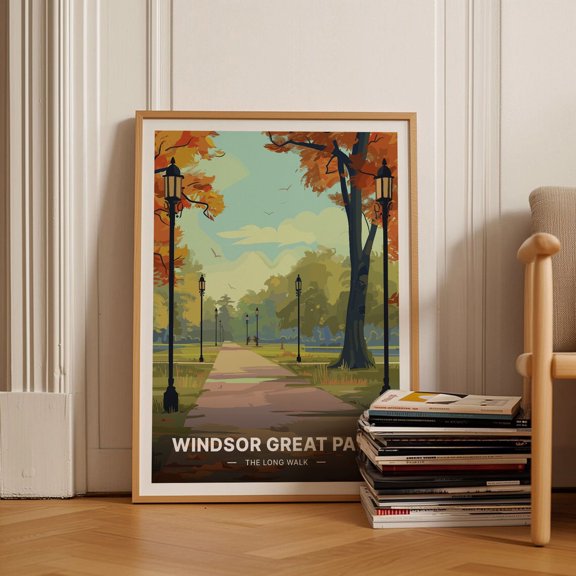 Windsor Great Park Travel Poster, Berkshire Scenic Deer Park, London Attractions, Castle & Garden Wall Art Wall Art, Modern Wall Decor, 8x12 UNFRAMED