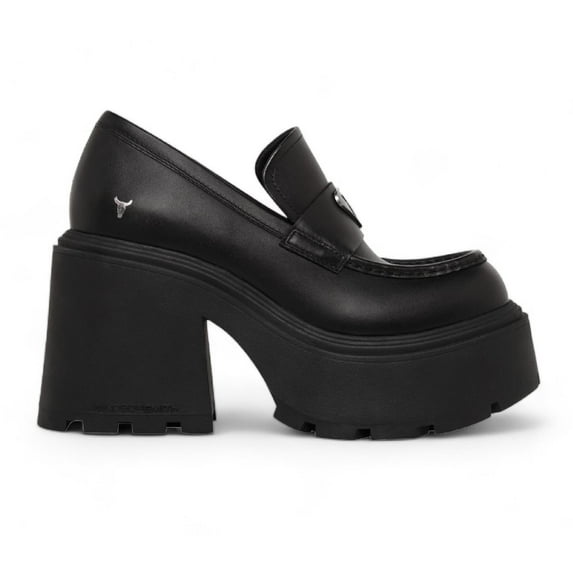 Windsor Smith Womens Black Leather Platform Loafers Shoes - Spolied