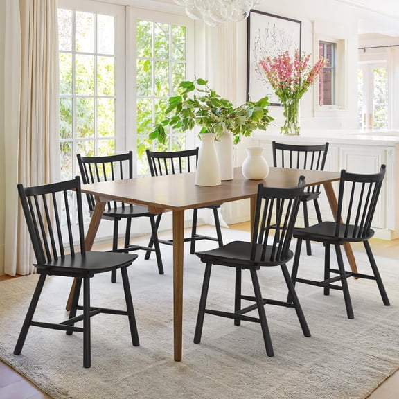 Windsor Spindle Back Dining Chairs Set Of 4, Matte Black Finish
