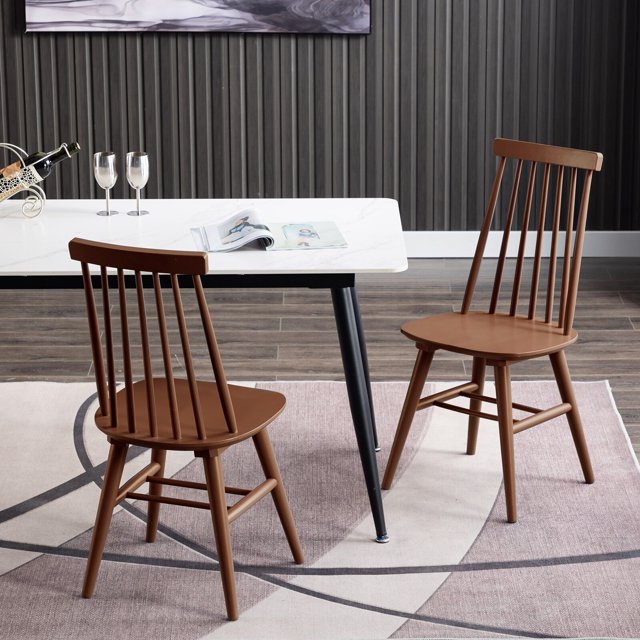 Set of 4 Windsor Dining Chairs with Spindle Backs and Curved Seats-Black