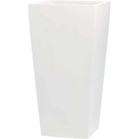 Windsor Tall Square Fiberglass Planter, White, 15 Inch