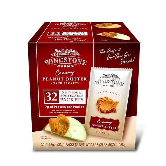 Windstone Farms Creamy Peanut Butter 32ct 1.15oz Snack Packet, 1.15oz Snack Packets