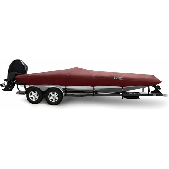 Windstorm Bass Boat Cover by Eevelle Waterproof 600D Marine Grade Polyester Fabric Upgraded Windproof Straps Weather Protection Fishing Boat Covers Fits - Fits 11 Foot Bass Boat, Burgundy