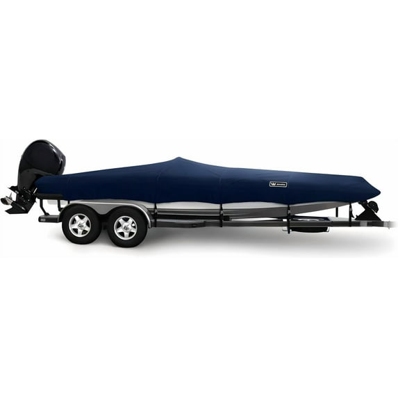 Windstorm Bass Boat Cover by Eevelle Waterproof 600D Marine Grade Polyester Fabric Upgraded Windproof Straps Weather Protection Fishing Boat Covers Fits - Fits 11 Foot Bass Boat, Navy