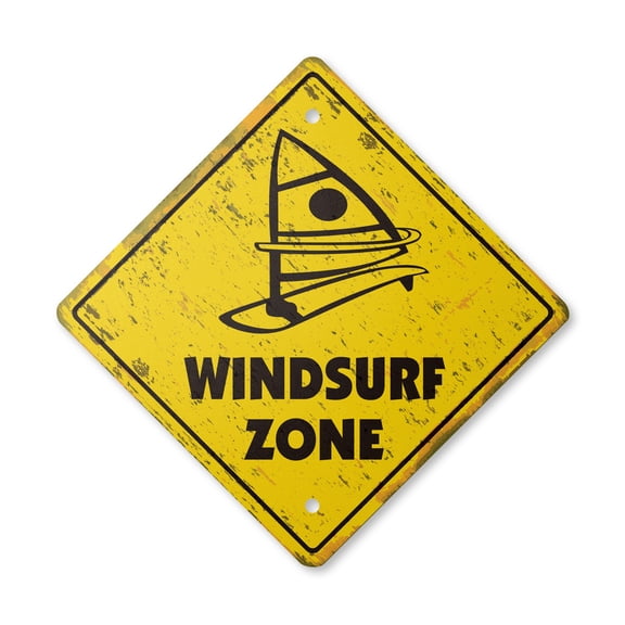 Windsurf Vintage Crossing Sign Zone Xing | Indoor/Outdoor Plastic | 12" Tall rustic surf board windsurfing sail windsurfer sail