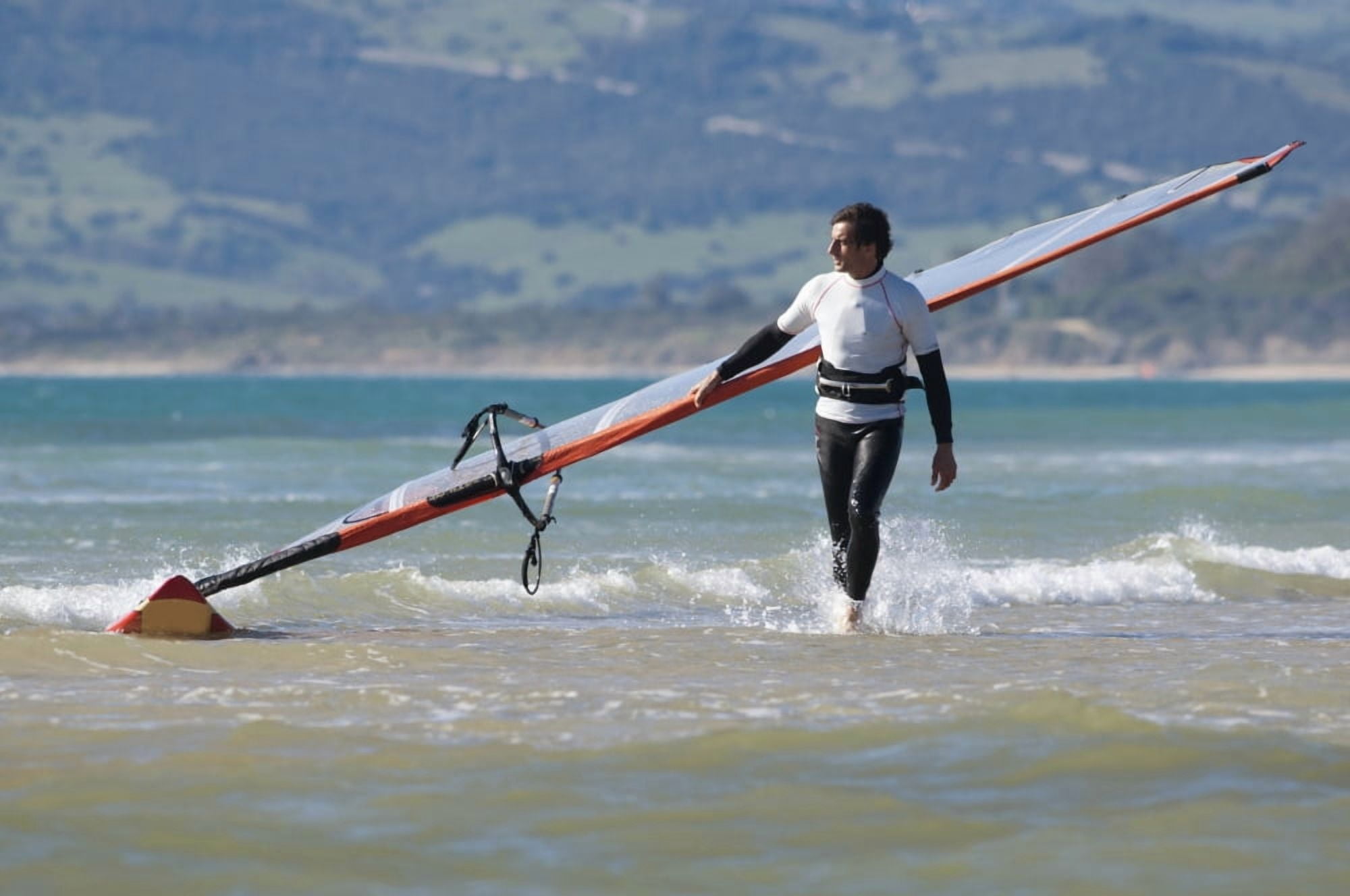 Windsurfer Carrying Surfboard Los Lances Beach Tarifa Spain Canvas Art - Ben Welsh Design Pics (19 x 12)