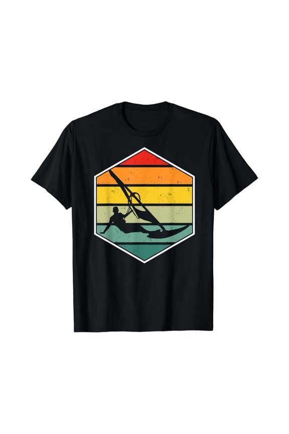 Windsurfer On Surfboard In Water At Sunset In Retro Look T-Shirt Unisex Full Size S-5XL