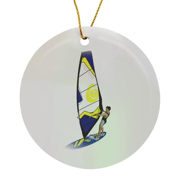 3drose, Windsurfer Surfing to His Right, Circle Porcelain Ornament
