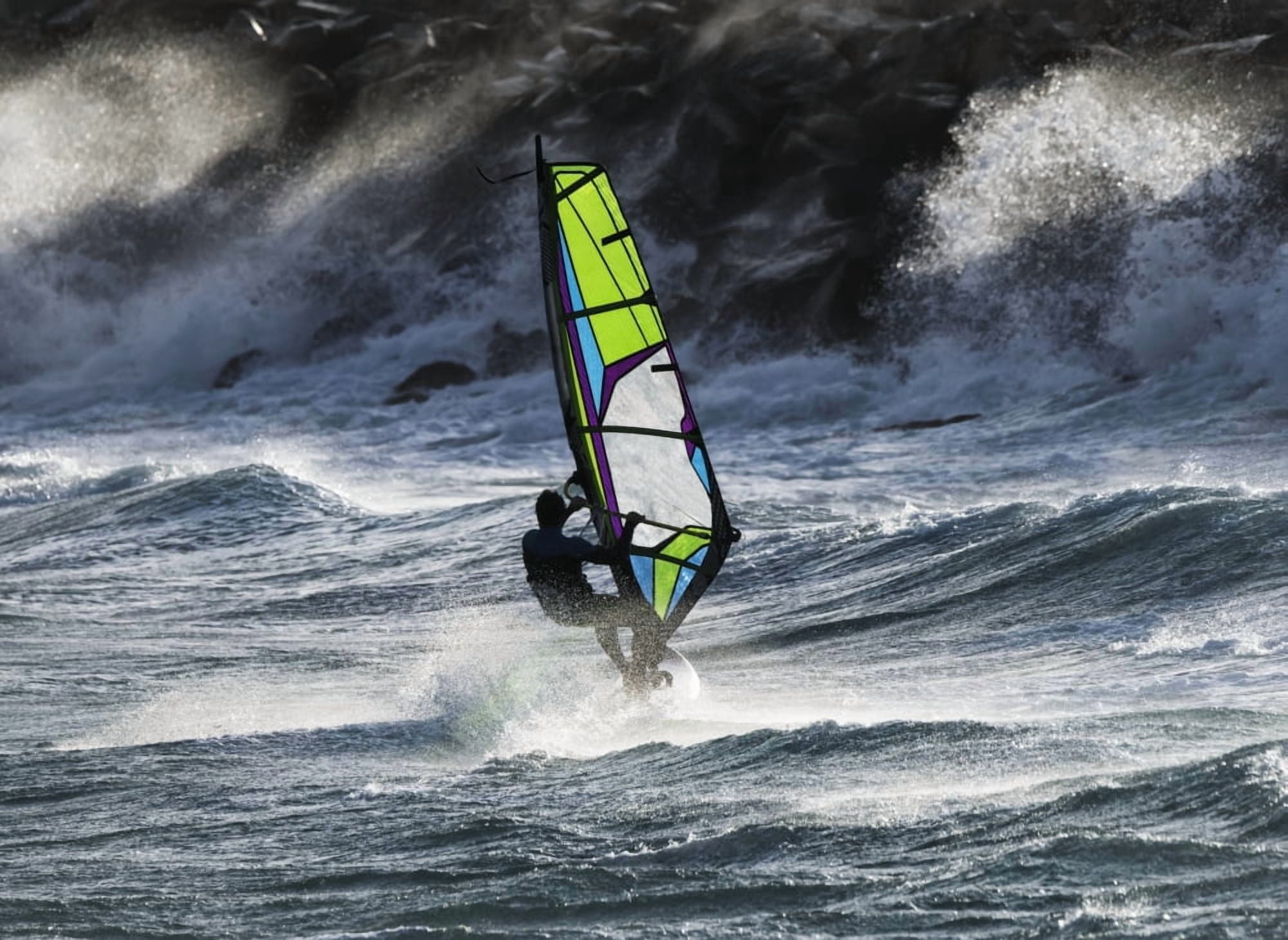 Windsurfer in the waves Tarifa Cadiz Andalusia Spain Canvas Art - Ben Welsh Design Pics (18 x 13)