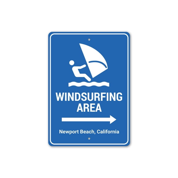 Windsurfing Area, Directional Arrow Sign, Windsurfer, Windsurfing, Beach Arrow Aluminum Metal Decor Sign - 4x18 inches