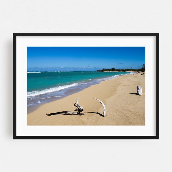 Windsurfing Off Maui - Kahului Hawaii Photography Beach Coast Ocean Seascape Tropical Waves Nature Black Framed Wall Art Print 5 x 7 inches