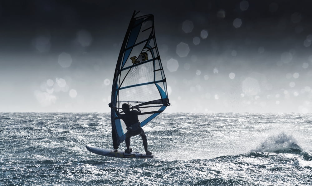 Windsurfing With Water Drops On Camera Lens Tarifa Cadiz Andalusia Spain Canvas Art - Ben Welsh Design Pics (20 x 11)